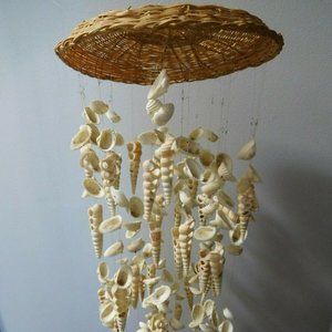 Large Seashell Windchime with Rattan Wicker Topper
